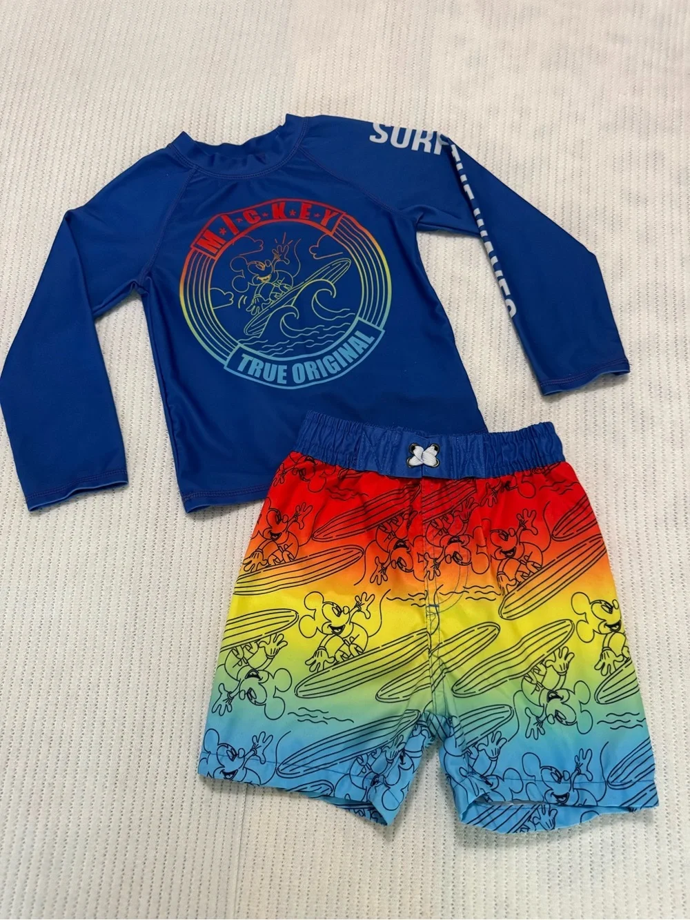 Disney Junior Mickey Mouse Boys 3T Swimsuit Set - Blue Rash Guard & Ombre Trunks